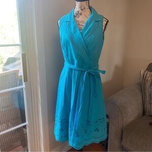 Womens Size 6 Vintage Teal Belted Lined Midi Dress Cut out Islet Detail